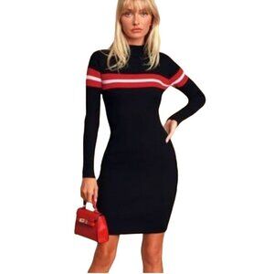 Lulus Blaire Black Striped Ribbed Bodycon Sweater Dress Size XL